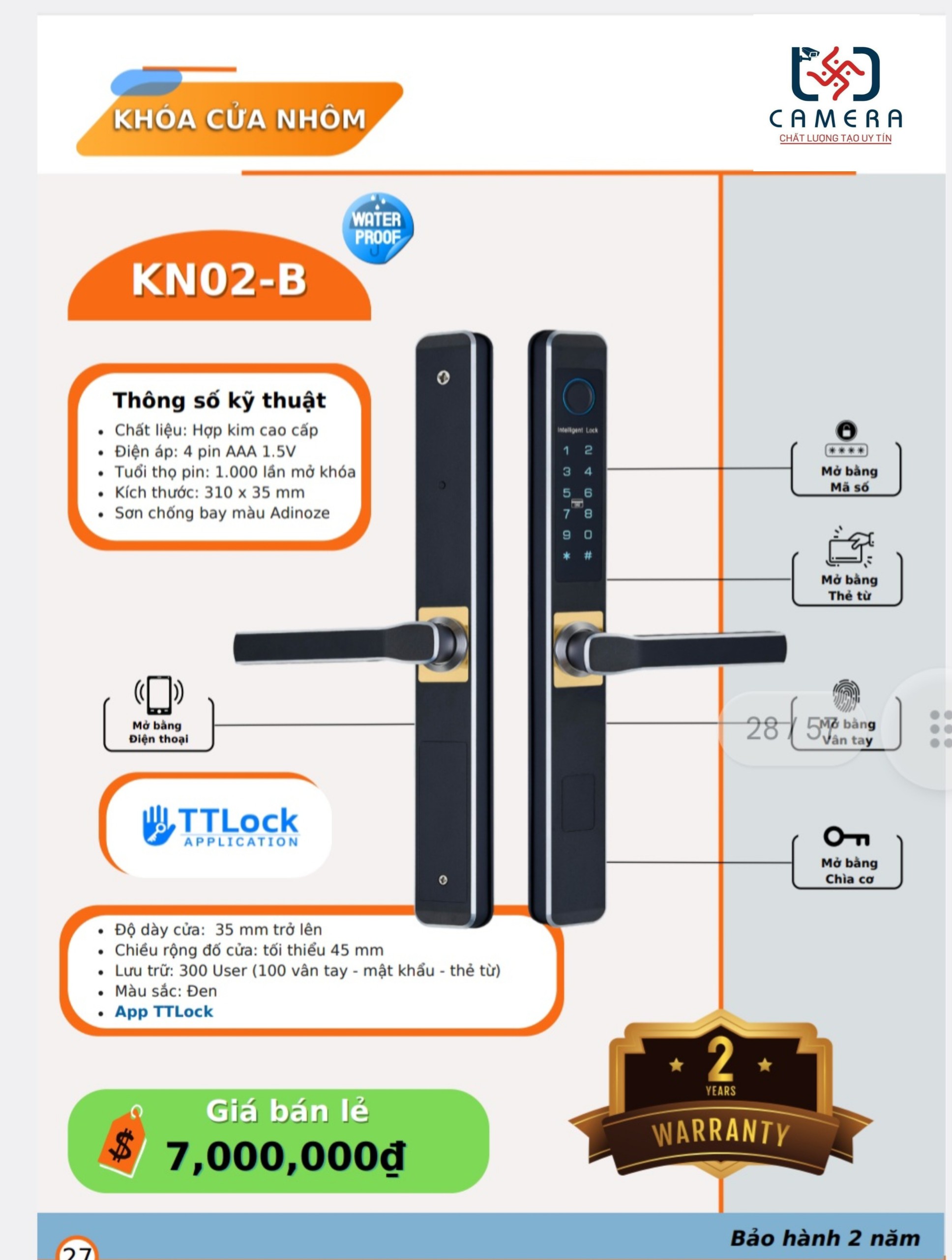  KHÓA THÔNG MINH CỬA NHÔM KN02-B