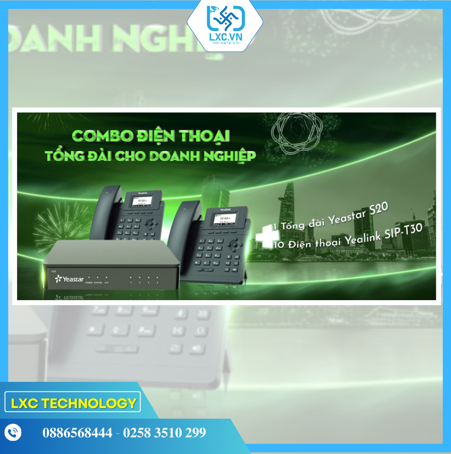 Trọn bộ tổng đài IP Yeastar S20 và 10 điện thoại Yealink SIP T30 | Chính hãng